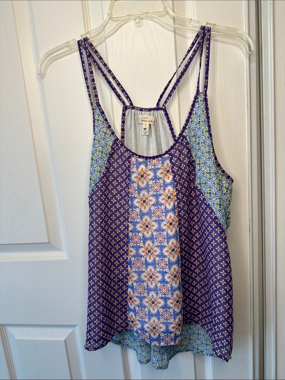 Boho Purple Multi-Print Strappy Tank Top
